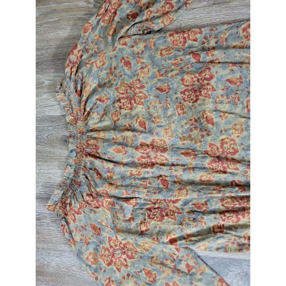 LRL Lauren Jeans Co. Woman L Tan Floral Top Off the Shoulder Elastic Peasant LS - Picture 9 of 10